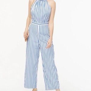 J.Crew Blue and White Striped Tie-Back
Halter Jumpsuit Size 4